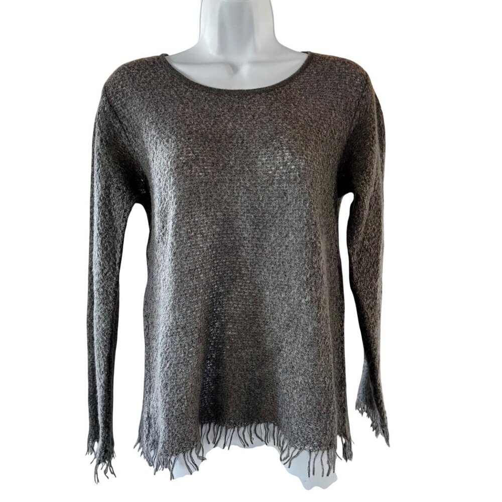 Eddie Bauer Gray Fringe Hem Knit Sweater Mohair Blend Long Sleeve Women's Medium